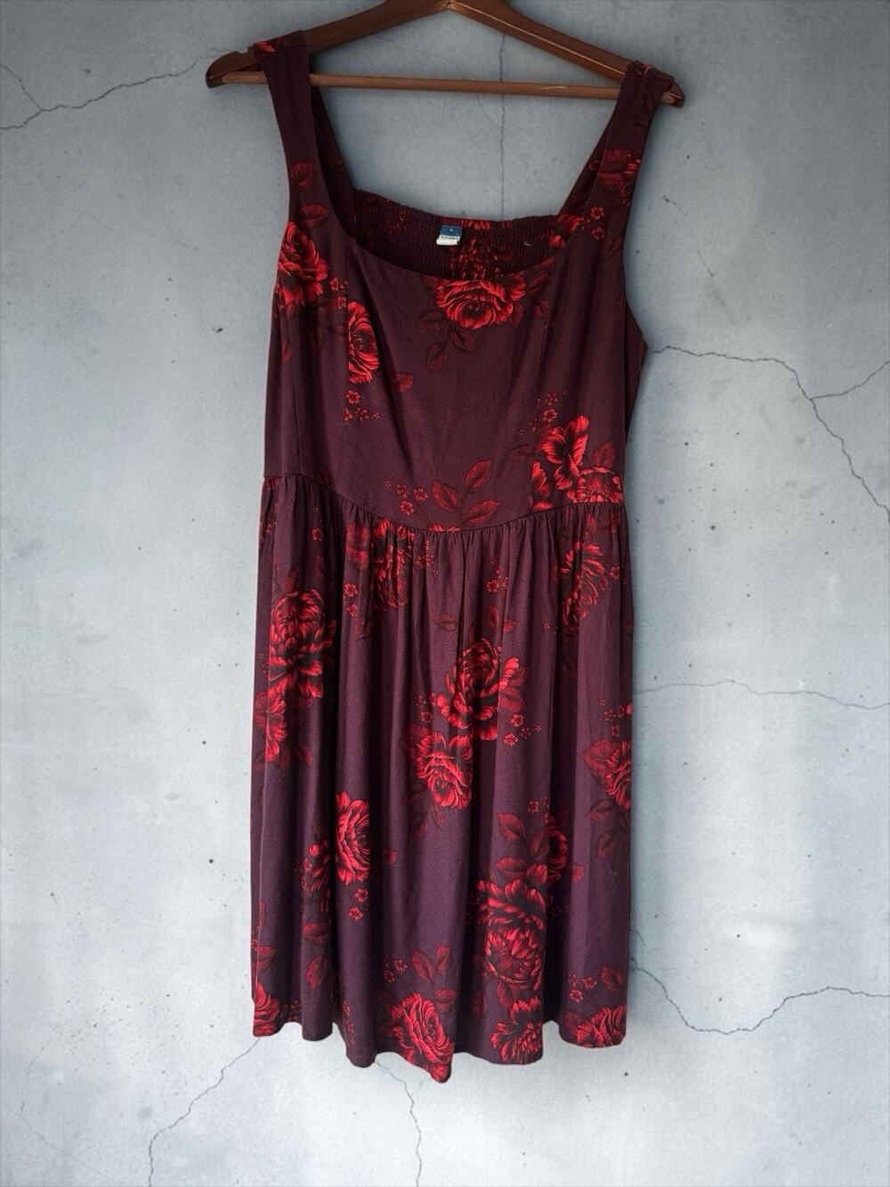 NWT Old Navy Women's Sundress Size L Burgundy Red Floral Smocked Square Neck